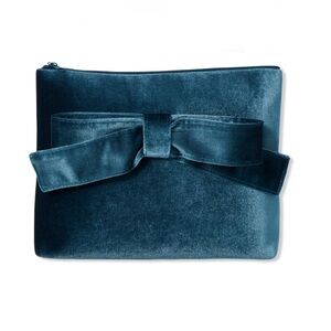 Blue Velvet Makeup Bag with Bow